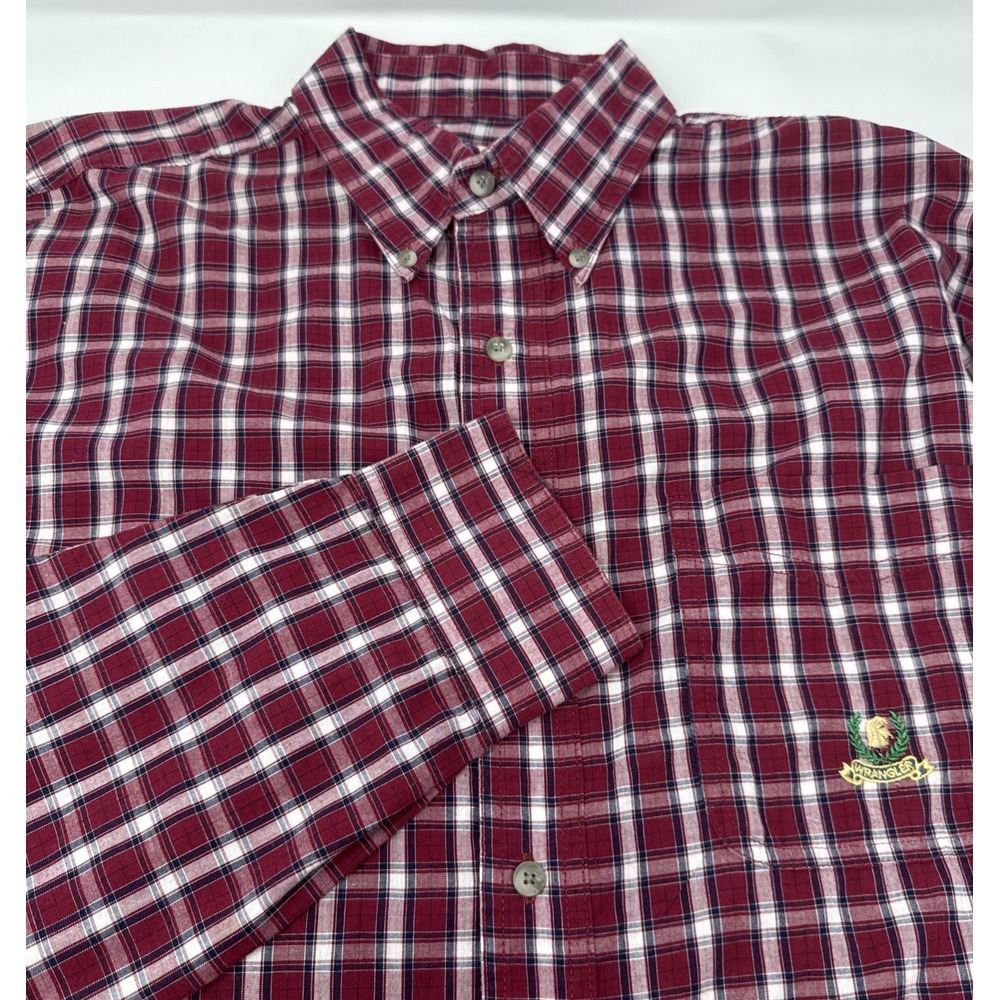 Wrangler Riata Shirt Mens Large Tall Burgundy Navy White Plaid Western MR3782A